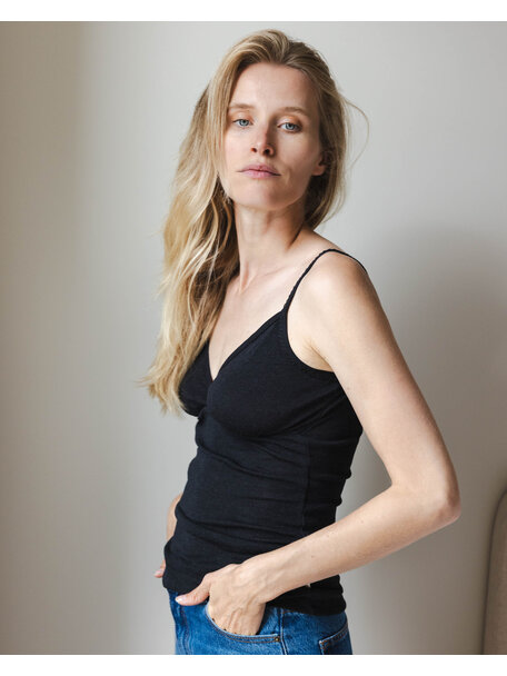 Unaduna Chemise pointelle wol/zijde - ebony