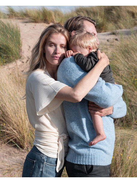 Unaduna Overslag blouse  pointelle short sleeve wol/zijde - munkki