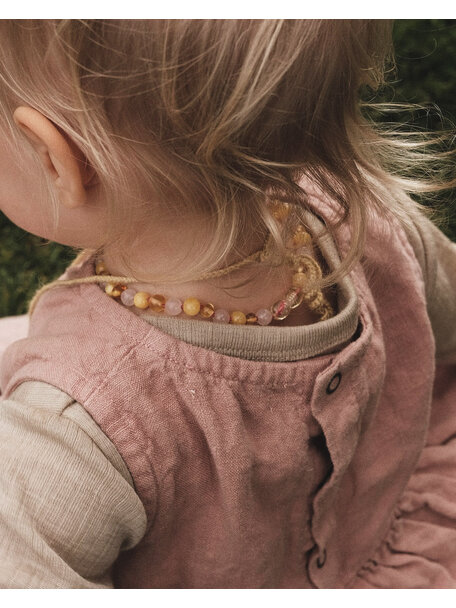 Amber Barnsteen kinder ketting met edelstenen 38cm - Jade/Rozenkwarts