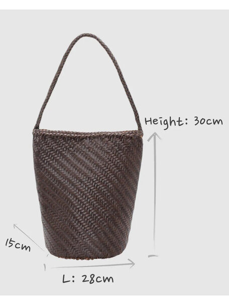 Sook Handgeweven leren bucket bag Esmée - coffee