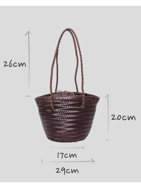 Sook Handgeweven leren bucket bag  Carmel - chocolate