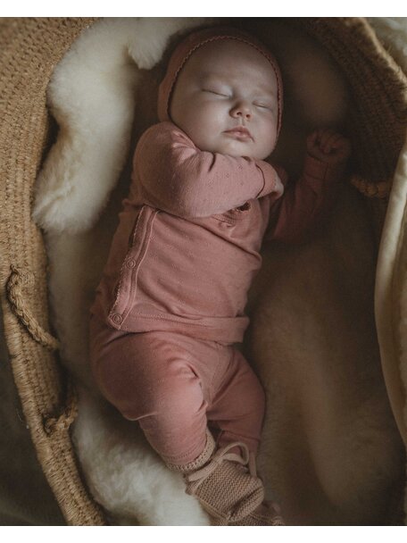 Unaduna Babybroekje pointelle 2 in 1 feet wol/zijde - cameo rose