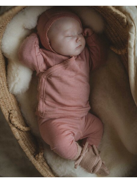 Unaduna Babybroekje pointelle 2 in 1 feet wol/zijde - cameo rose