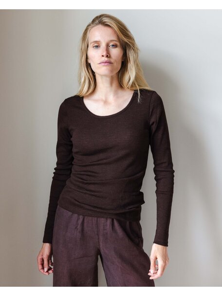 Unaduna Dameshemd long sleeves tiny rib wol - kladdkaka