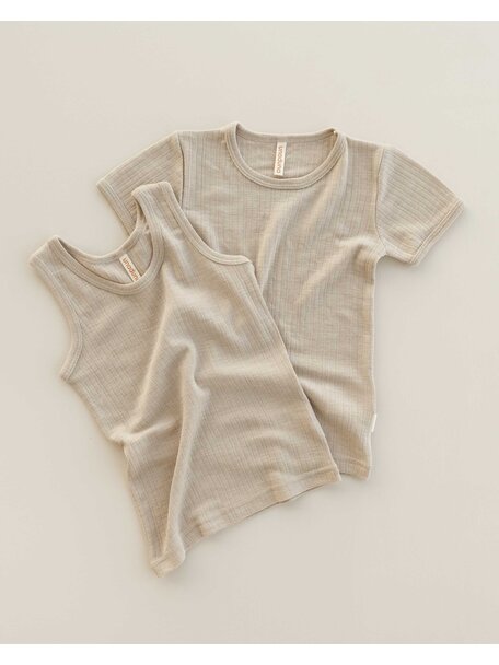 Unaduna Shirt short sleeves rib wol/zijde - maca