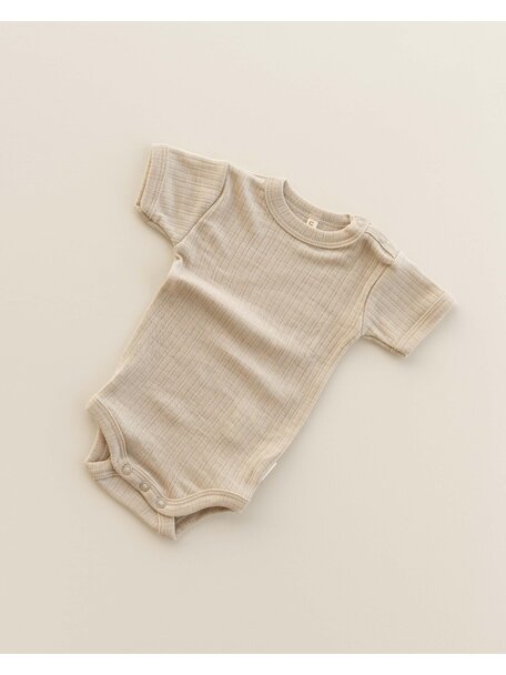 Unaduna Rompertje short sleeves rib wol/zijde - maca