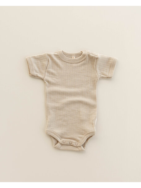 Unaduna Rompertje short sleeves rib wol/zijde - maca