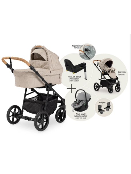 Naturkind Mads set 4 in 1 - cream incl. Thule maple autostoeltje zwart en Thule alfi ISOFIX base station