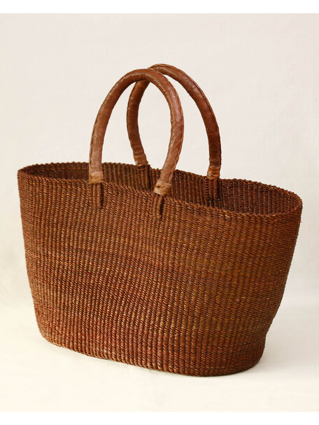 Handmade in Ghana Handgevlochten Bolga tas - bruin
