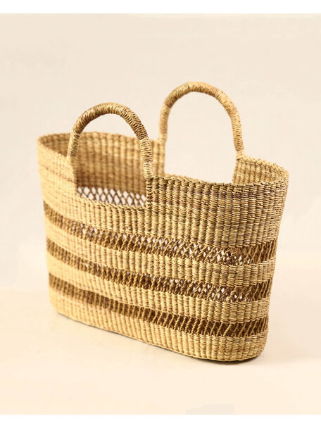 Handmade in Ghana Handgevlochten Bolga tas - stripe