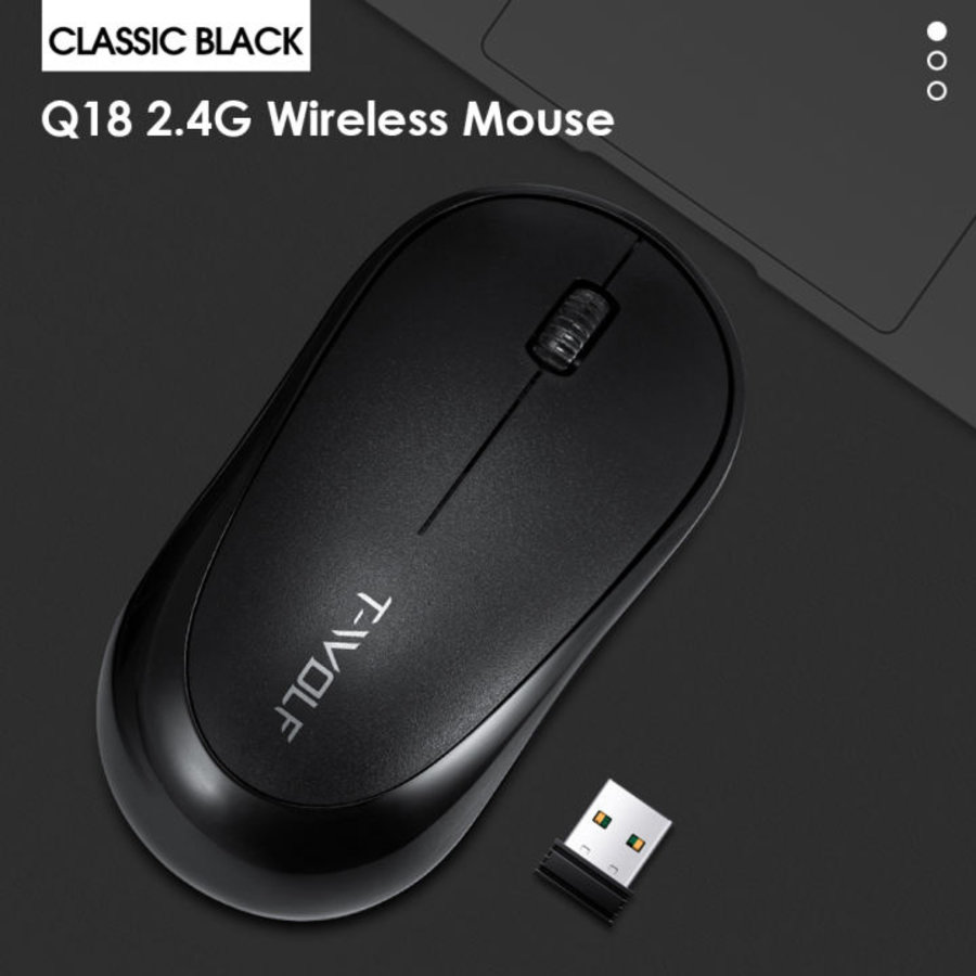 T-WOLF Q18 Wireless Mouse | 2.4 Ghz draadloos | 1600 DPI | Zwart-1