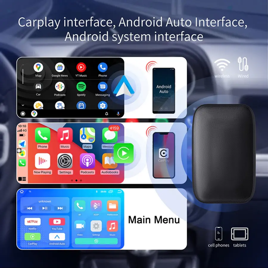 Zazitec ZT-C2C01 Wireless Smart Apple CarPlay AI Box dongle met Android systeem, YouTube, Netflix, draadloze CarPlay en Android Auto ondersteuning-2