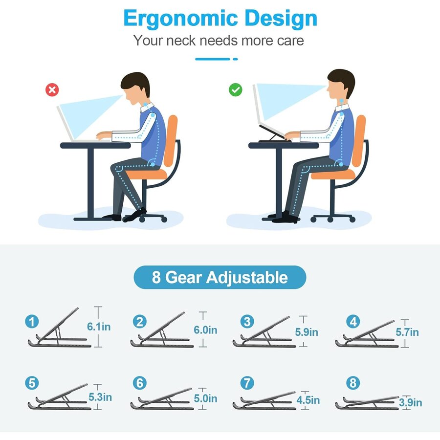 Laptopstandaard 8-traps Verstelbaar en Opvouwbaar - Ergonomisch - 10-15,6 inch laptops, tablets en notebooks-2