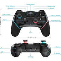 thumb-Draadloze Pro Controller voor Nintendo Switch Bluetooth gamepad joystick met dual shock, gyro motion control, turbo functie en oplaadbare batterij compatibel met Switch, Switch OLED en PC-3