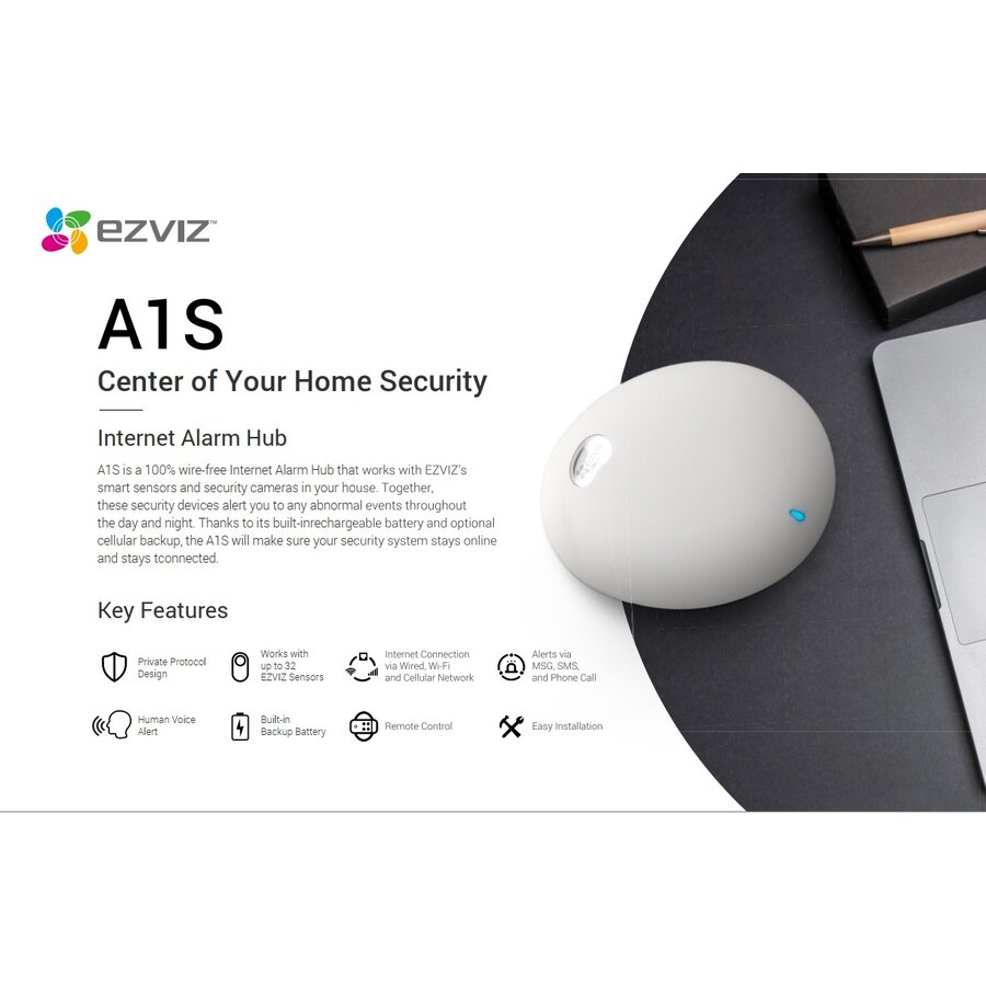 EZVIZ® CS-A1S-32W A1S Smart Home Internet Alarm Hub Alarmsysteem - WiFi/LAN & 4G - 32 Sensoren - 100% Draadloos - Werkt met Alexa en Google Home-3