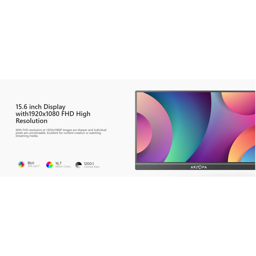 Arzopa A1 Draagbare Monitor – 15.6 Inch FHD 1080P – IPS Scherm | USB-C & HDMI – Ultradun-2