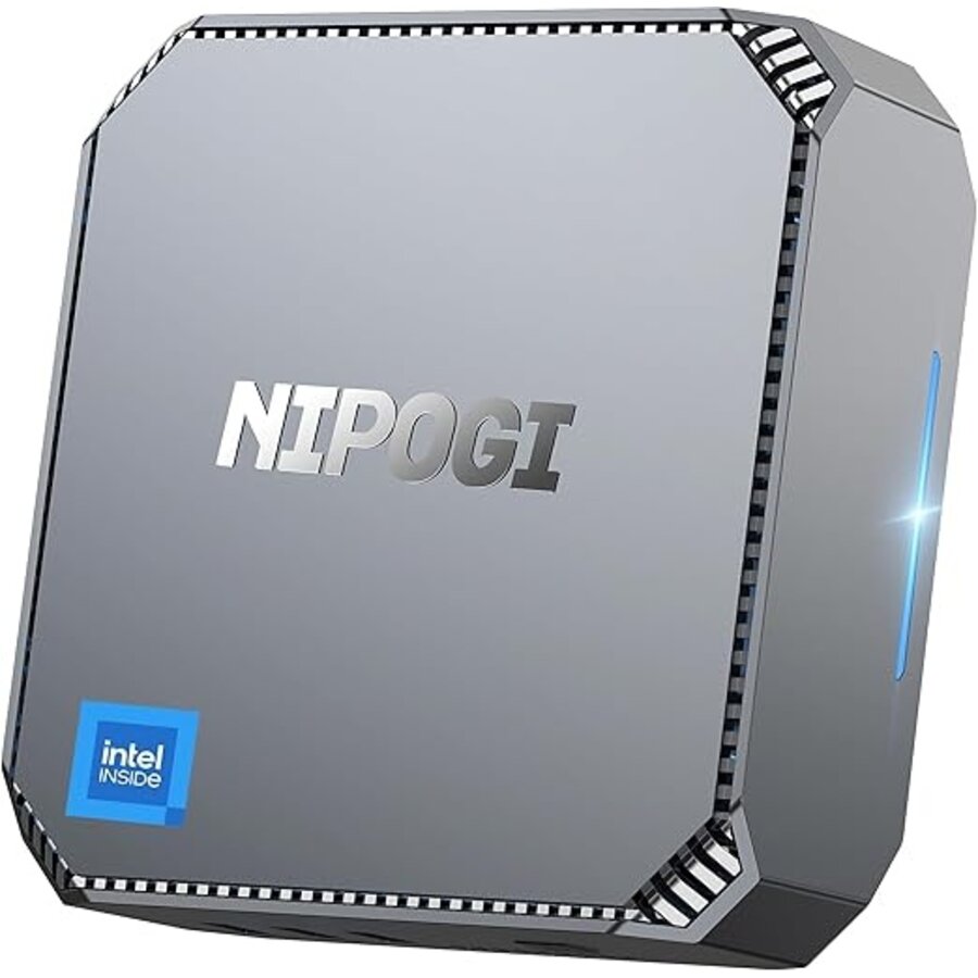 NiPoGi Mini PC 16GB RAM, 12th Gen Intel Alder Lake-N100 (tot 3.4GHz), 512GB SSD, Windows 11 Pro, Dual Display (2x HDMI), WiFi 5, BT 4.2, Gigabit Ethernet-1