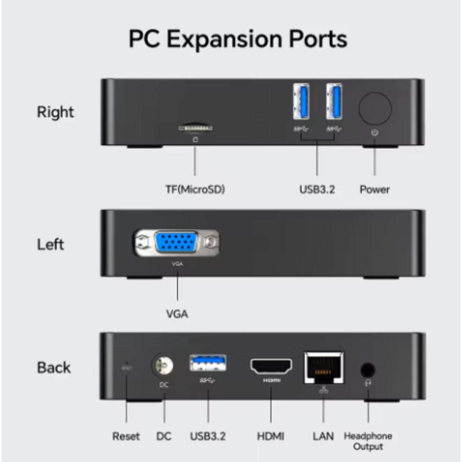 Teclast N10 Mini PC | Intel® Celeron® N4000 | 6GB LPDDR4 | 128GB eMMC | Windows 11 Pro - Zwart-2