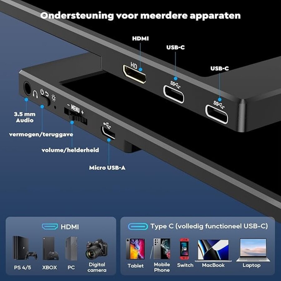 Zazitec  BX156 - 15.6" FHD Draagbare Monitor - USB-C & HDMI, IPS Display voor Laptop, Gaming en Productiviteit-4