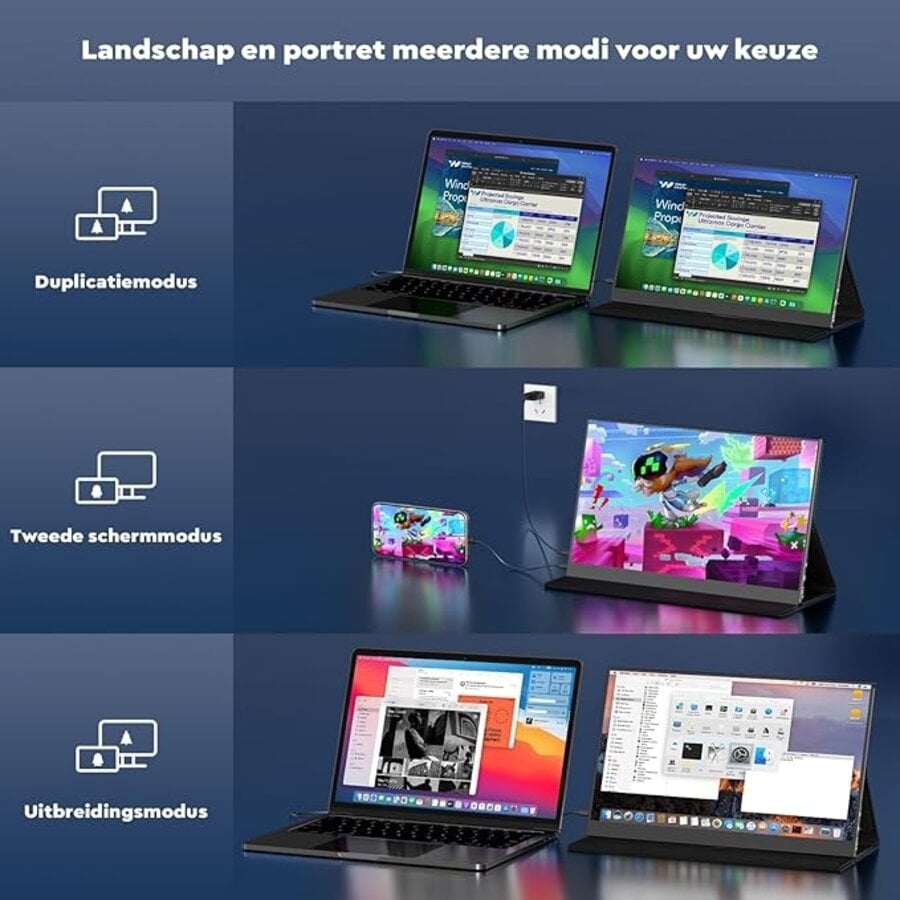 Zazitec  BX156 - 15.6" FHD Draagbare Monitor - USB-C & HDMI, IPS Display voor Laptop, Gaming en Productiviteit-3