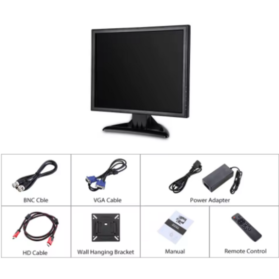 Zazitec 15-inch Beveiligingsmonitor - HDMI - AV - BNC - VGA - USB - Hoge Gevoeligheid - Metalen Behuizing-6