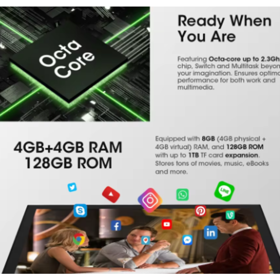 CWOWDEFU P25L - Android 14 - 10.1 Inch - 4G SIM - 8-Core CPU - 8GB RAM - 128GB Opslag - Zwart-3