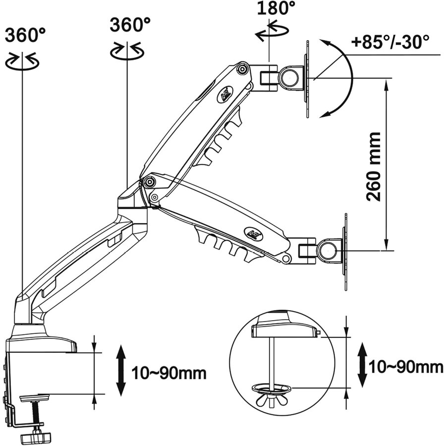 Ergosolid F80-0 Professionele Designstandaard - Voor 17"-30" LED/LCD Monitoren - Zwart-6