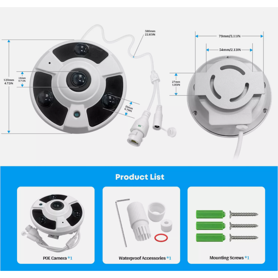 Zazitec 360 Graden Fisheye Camera – 5MP IR Kleuren CCD Camera met 1,4 mm Lens-6