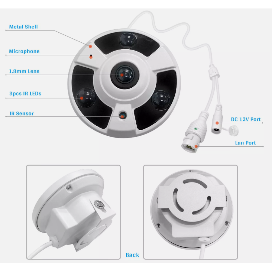 Zazitec 360 Graden Fisheye Camera – 5MP IR Kleuren CCD Camera met 1,4 mm Lens-5