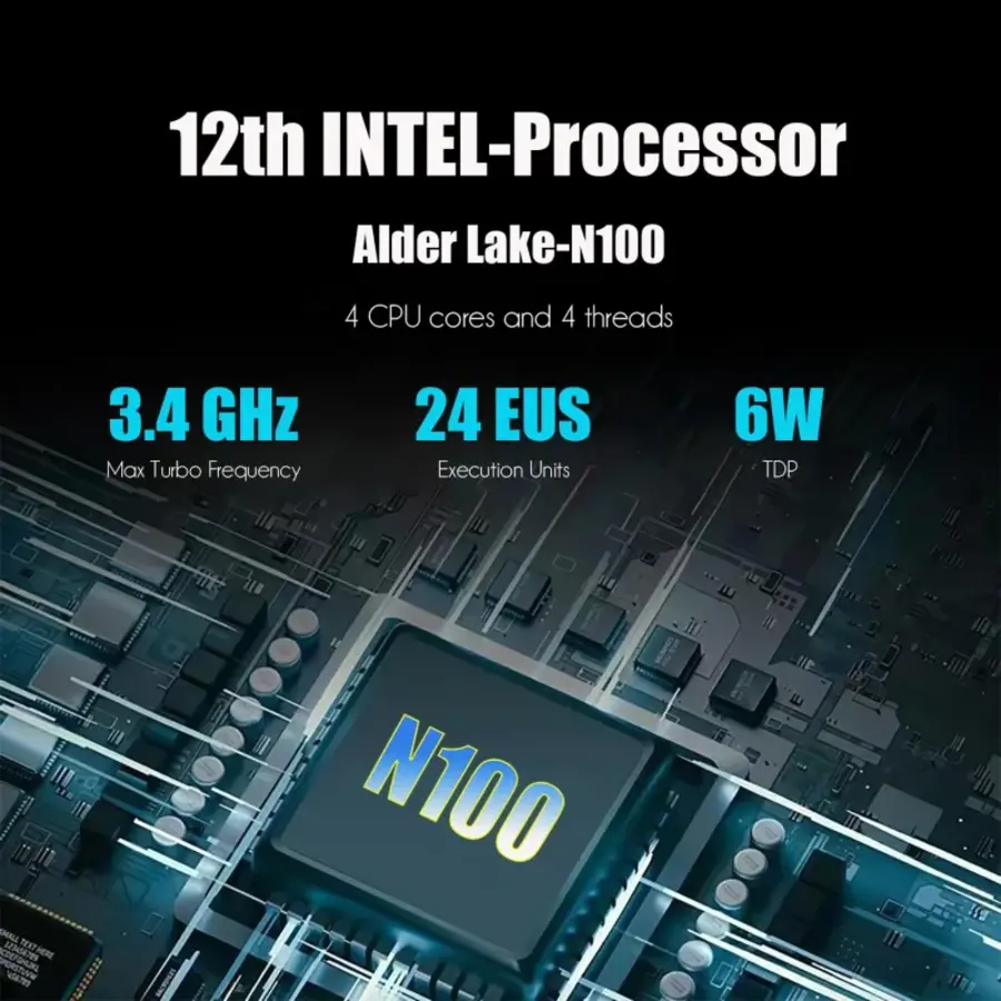 Zazitec T8-Plus Mini PC – Intel Alder Lake-N100 – 8GB RAM – 256GB SSD-2