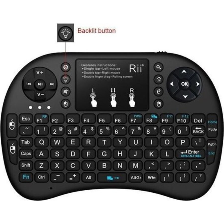Rii i8 Plus Mini Draadloos Toetsenbord met Touchpad en Achtergrondverlichting – 2.4GHz USB-4
