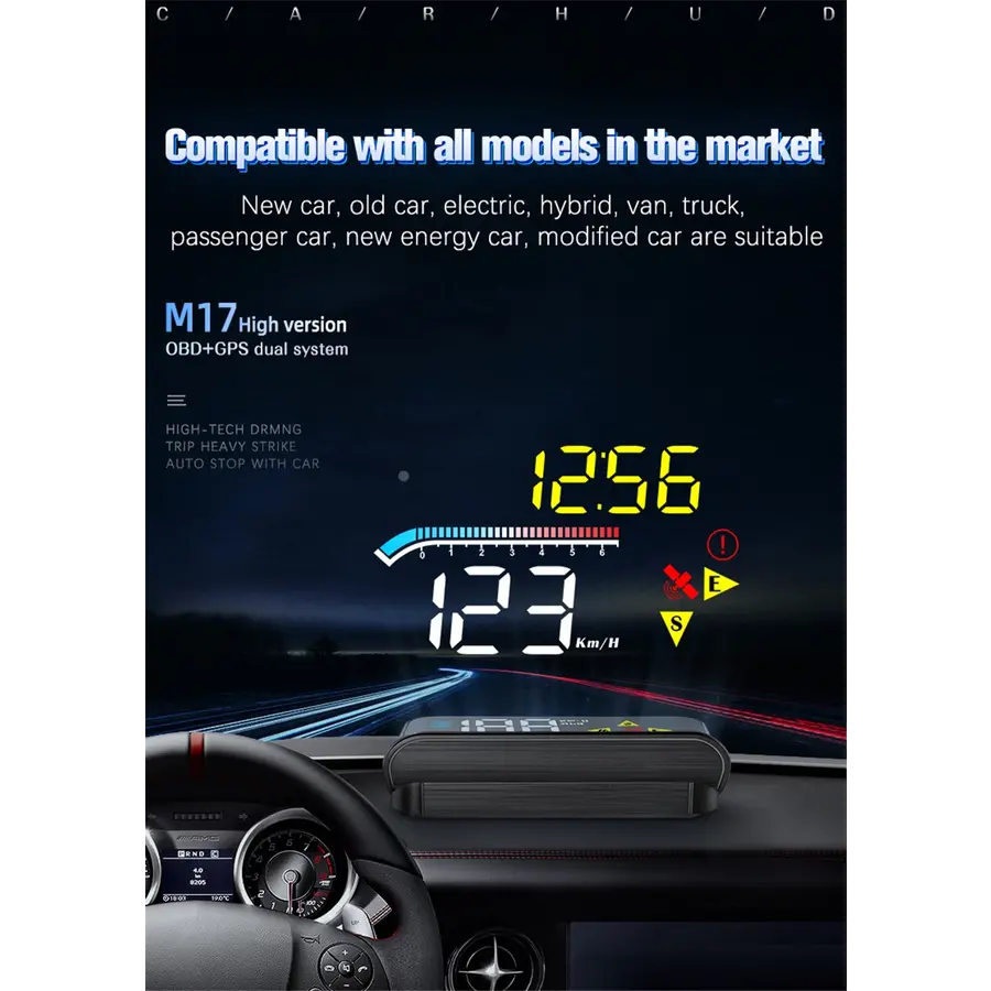 M17 HUD Head-Up Display – OBD2 + GPS Dual System – Snelheidsmeter, RPM, Temperatuur, Spanningsweergave – Universeel voor Auto's-3