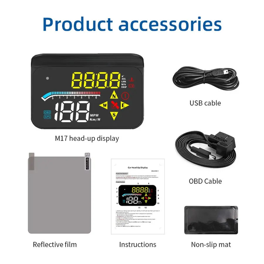 M17 HUD Head-Up Display – OBD2 + GPS Dual System – Snelheidsmeter, RPM, Temperatuur, Spanningsweergave – Universeel voor Auto's-10