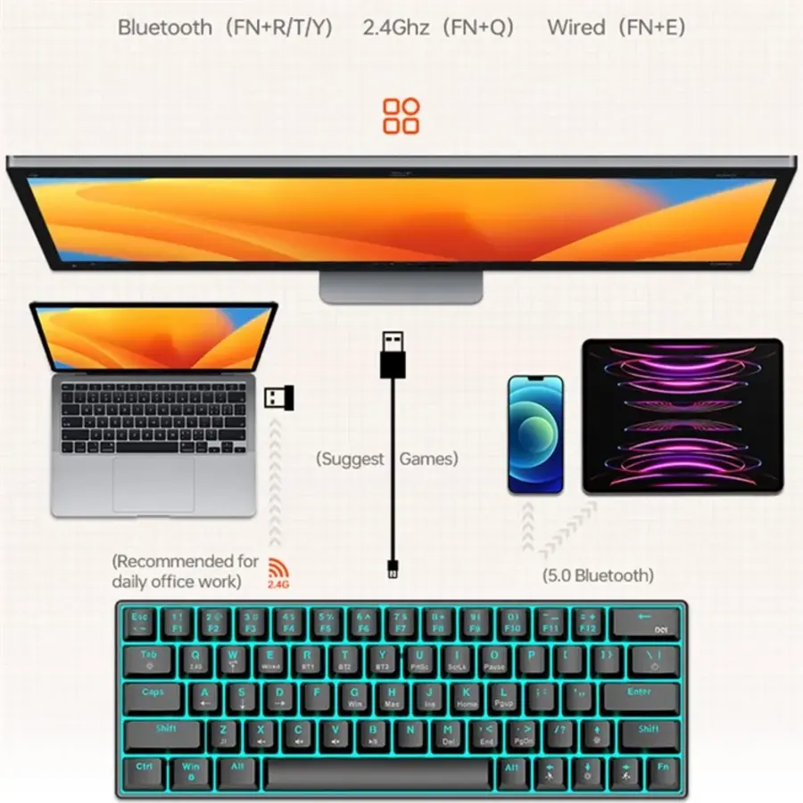 T-WOLF T30 Bluetooth Toetsenbord – Compact - Draadloos - RGB Verlicht-2