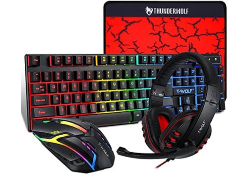 T-WOLF TF800 4-in-1 Gaming Set – RGB Toetsenbord, Muis, Headset en Muismat 