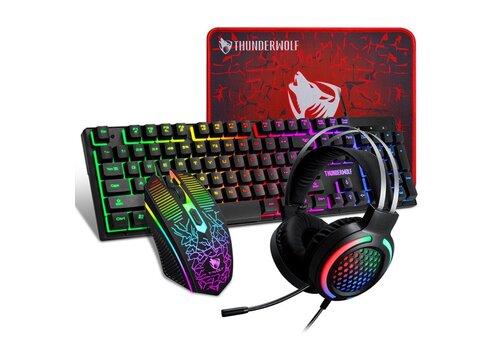 T-WOLF TF400 4-in-1 Gaming Set – RGB Toetsenbord, Muis, Headset en Muismat 