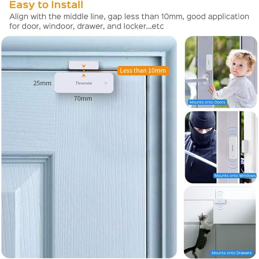 Panamalar Deurruit WiFi Sensor Smart Alert – Deur & Raam Sensor – Draadloze Beveiliging – Compatibel met Alexa & Google Home-7