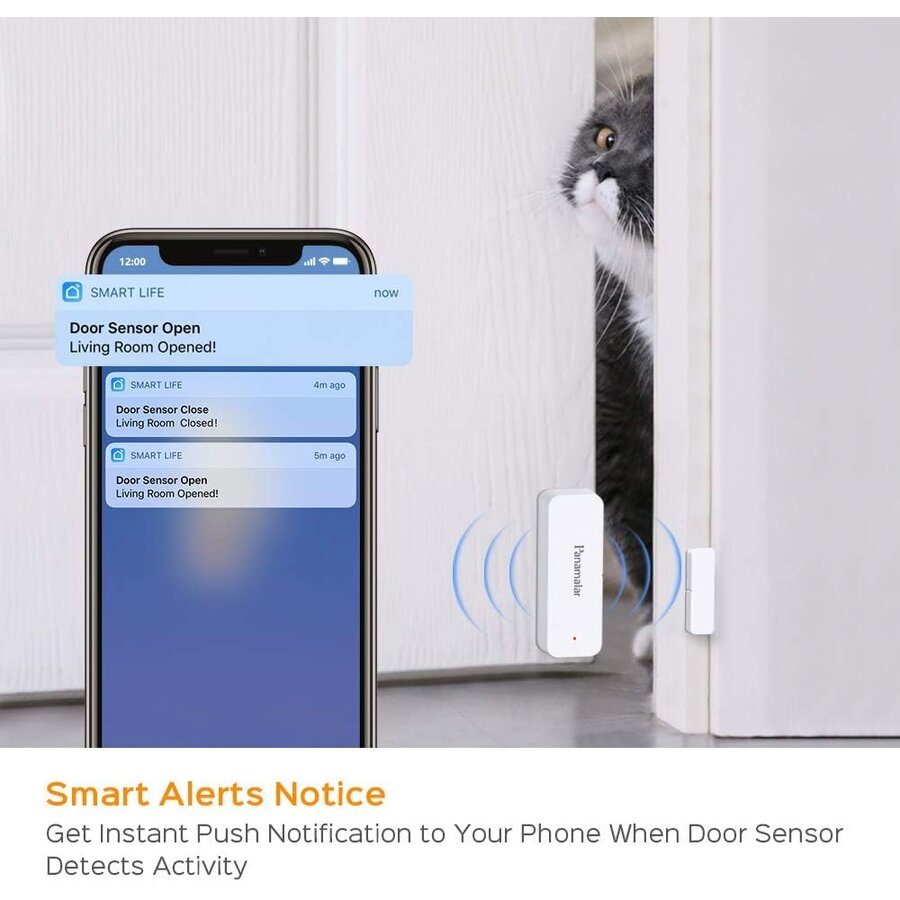 Panamalar Deurruit WiFi Sensor Smart Alert – Deur & Raam Sensor – Draadloze Beveiliging – Compatibel met Alexa & Google Home-4