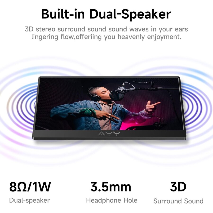 Zazitec 15.6" Portable Monitor – Full HD – 2× USB-C – Micro-HDMI – 3.5mm Audio – Ultradun & Draagbaar-5