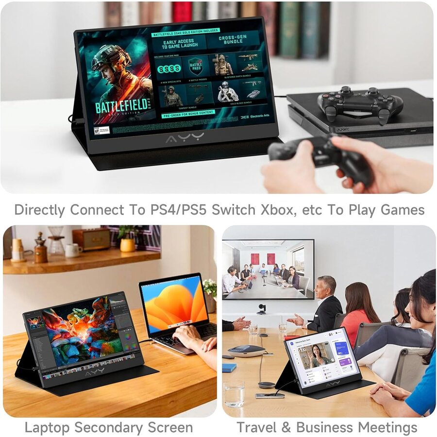 Zazitec 15.6" Portable Monitor – Full HD – 2× USB-C – Micro-HDMI – 3.5mm Audio – Ultradun & Draagbaar-4