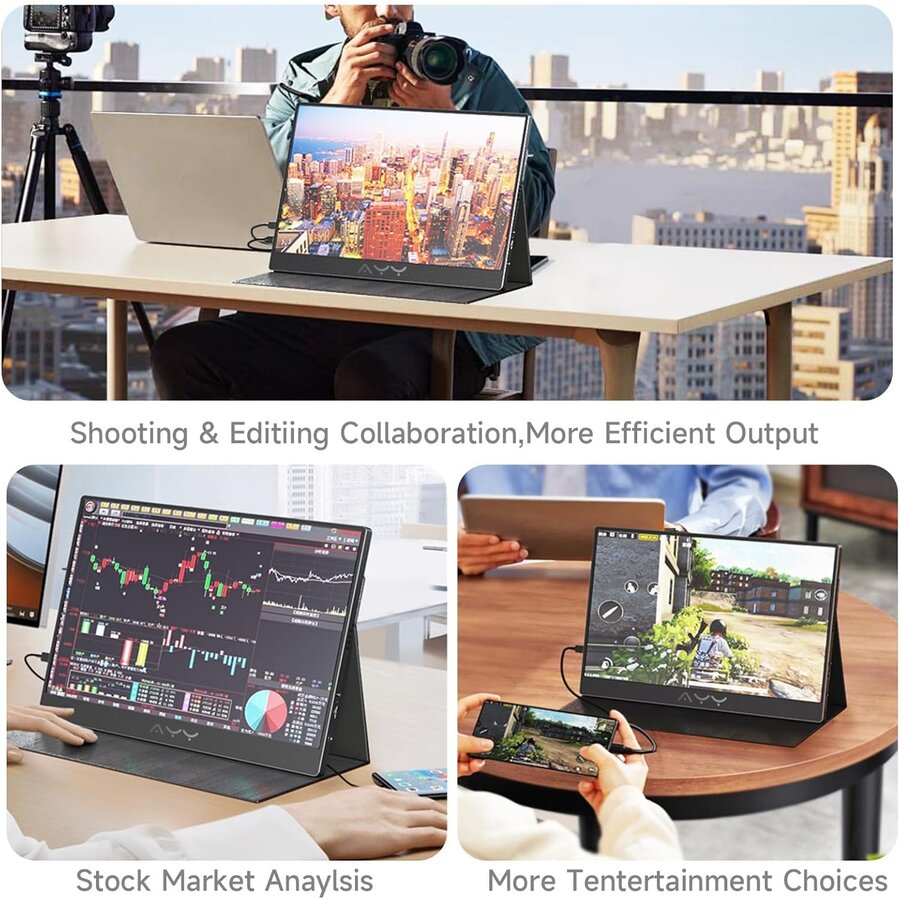 Zazitec 15.6" Portable Monitor – Full HD – 2× USB-C – Micro-HDMI – 3.5mm Audio – Ultradun & Draagbaar-3