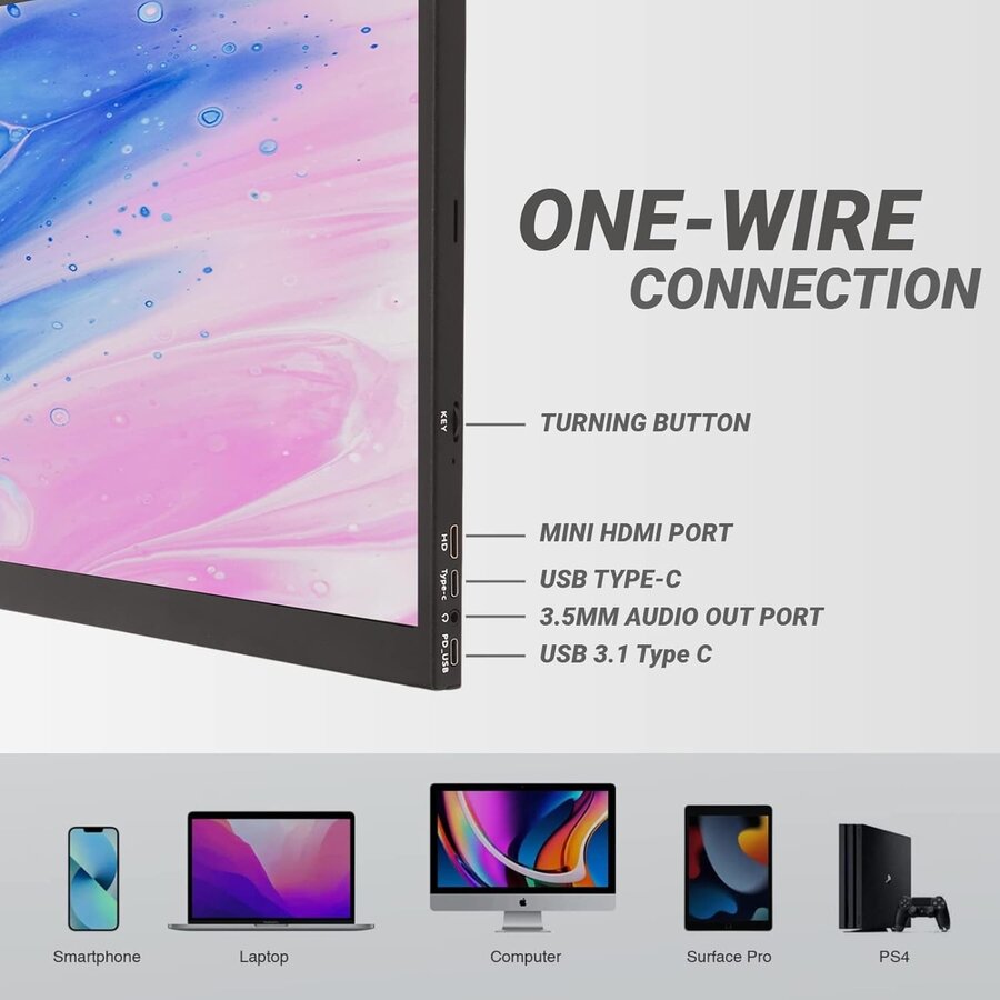 Zazitec 17" Draagbare Monitor – HD 1440×900 – 60Hz – USB-C & HDMI – Extern Scherm voor Laptop, PC, Telefoon & Gaming-4