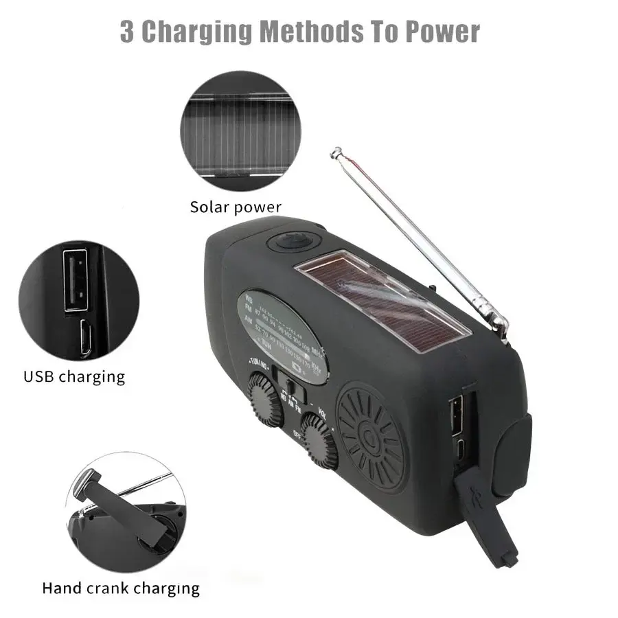 Zazitec Solar Crank Emergency Radio – AM/FM – Powerbank – Solar & Hand Crank – Zaklamp – Noodradio & Telefoonlader-8