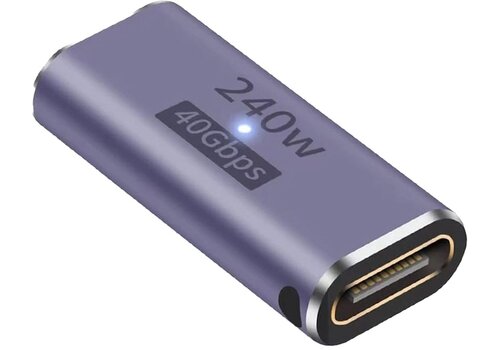 Zazitec USB Koppelstuk - Set van 2 - USB-C (v) naar USB-C (v) - 240W Power Delivery - 40Gbps Dataoverdracht - 8K Video - Paars 