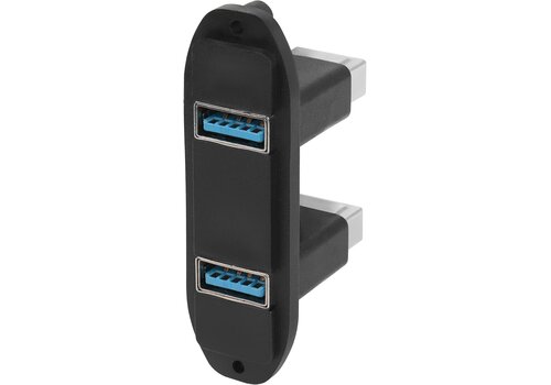 Zazitec Dual USB 3.0 Paneel Connector - 2 Poorts USB 3.0 (v) naar USB 3.0 (v) - Panel Mount Coupler - Extender voor Bureau, Muur en Panelen - Zwart 