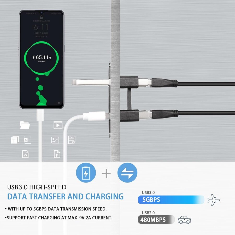 Zazitec Dual USB 3.0 Paneel Connector - 2 Poorts USB 3.0 (v) naar USB 3.0 (v) - Panel Mount Coupler - Extender voor Bureau, Muur en Panelen - Zwart-3