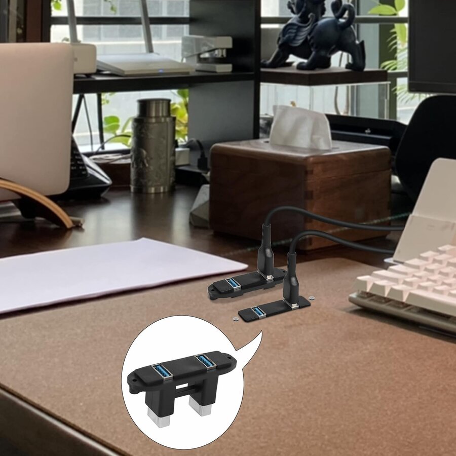 Zazitec Dual USB 3.0 Paneel Connector - 2 Poorts USB 3.0 (v) naar USB 3.0 (v) - Panel Mount Coupler - Extender voor Bureau, Muur en Panelen - Zwart-4