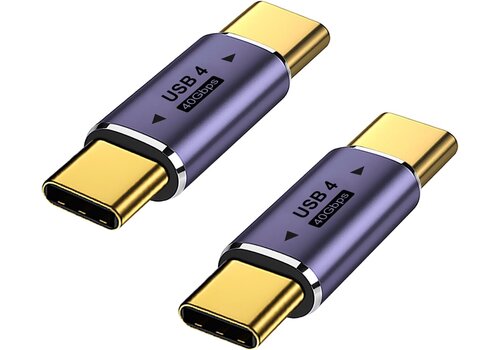 Zazitec USB-C naar USB-C Adapter - Set van 2 - Male to Male - 100W Power Delivery - 40Gbps Dataoverdracht - 8K Video - Paars 