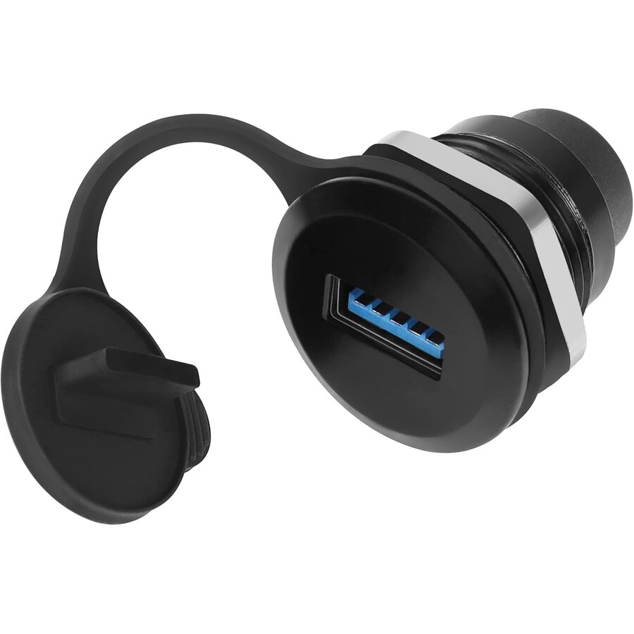 Zazitec USB 3.0 (v) naar USB-C (v) Paneel Connector - Ronde Inbouw Adapter - 5Gbps - Met Waterdichte Stofkap - Zwart-1