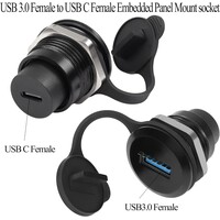 thumb-Zazitec USB 3.0 (v) naar USB-C (v) Paneel Connector - Ronde Inbouw Adapter - 5Gbps - Met Waterdichte Stofkap - Zwart-2